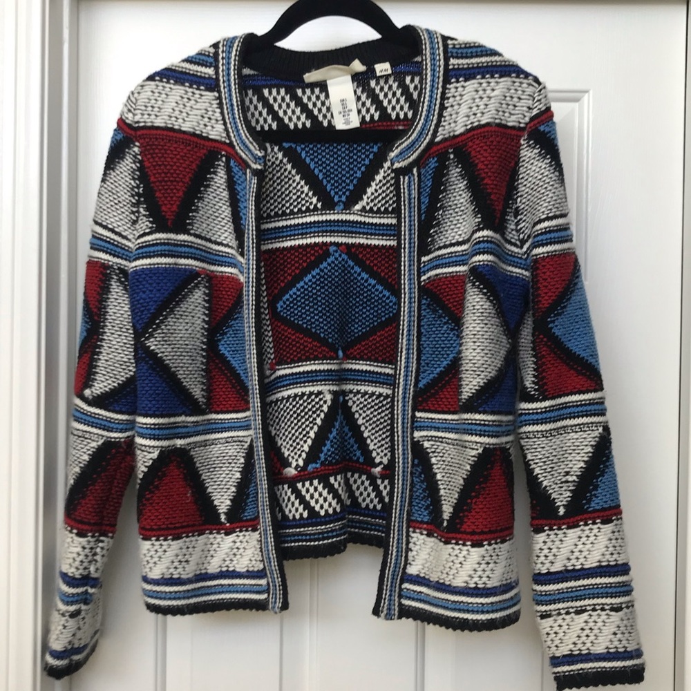 H&M Tribal Knit Wool Open Front Sweater